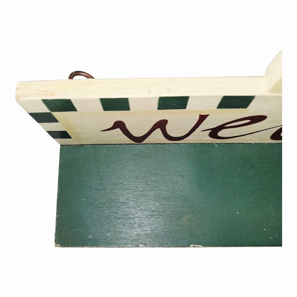 Vintage Country Apple Welcome Wall Shelf Coat Key Rack 3 Peg Wooden Farmhouse - Picture 7 of 9